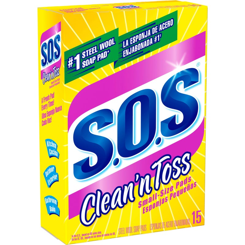 S.O.S Clean n Toss Steel Wool Soap Pads  15 Count (Pack of 6) - Image 2